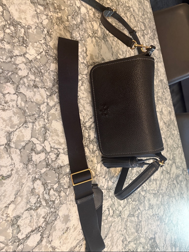 Tory Burch Black Pebbled Leather Crossbody Bag With Straps